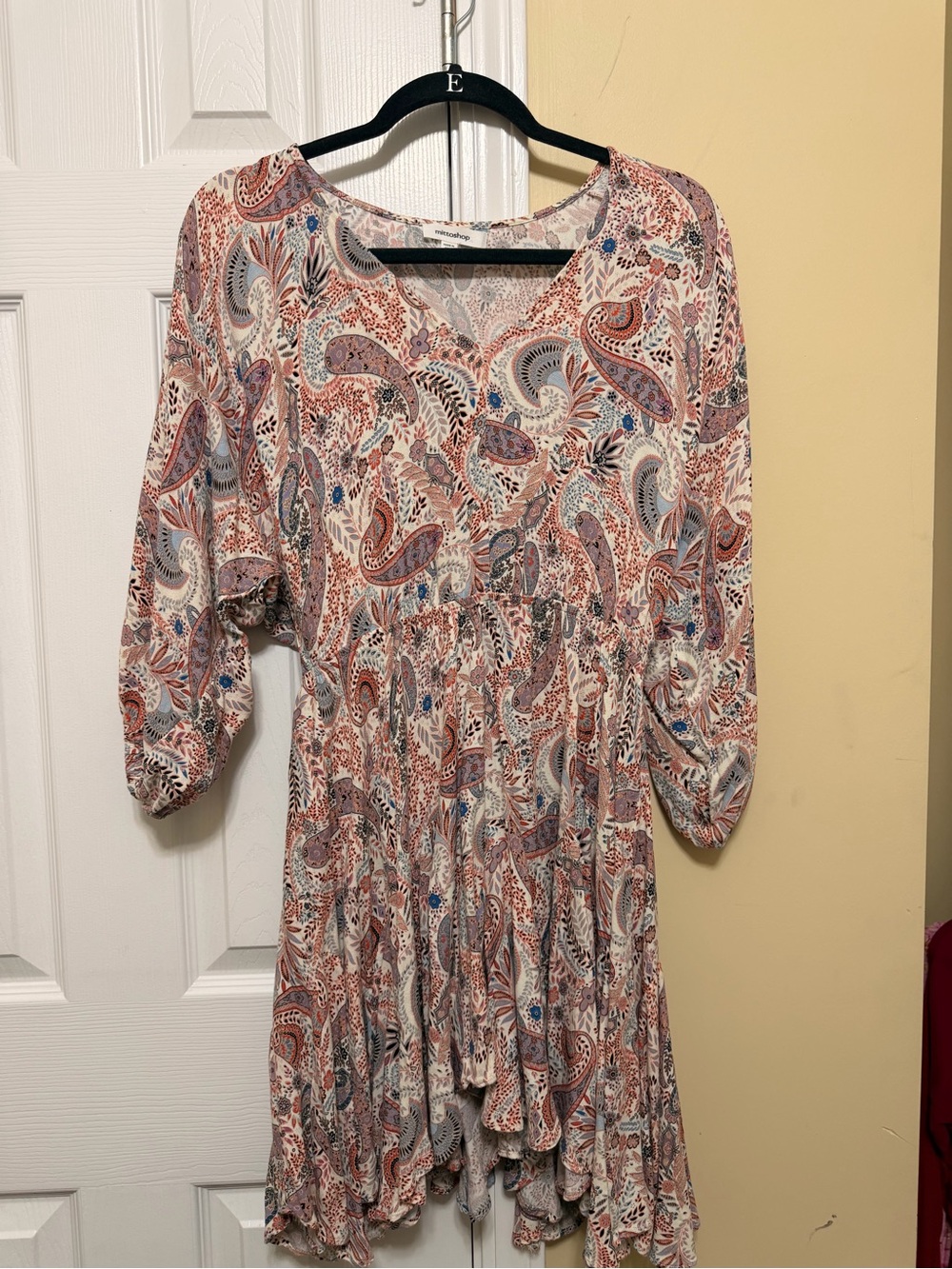 Paisley Print V-Neck Tunic Dress in Cream & Rust